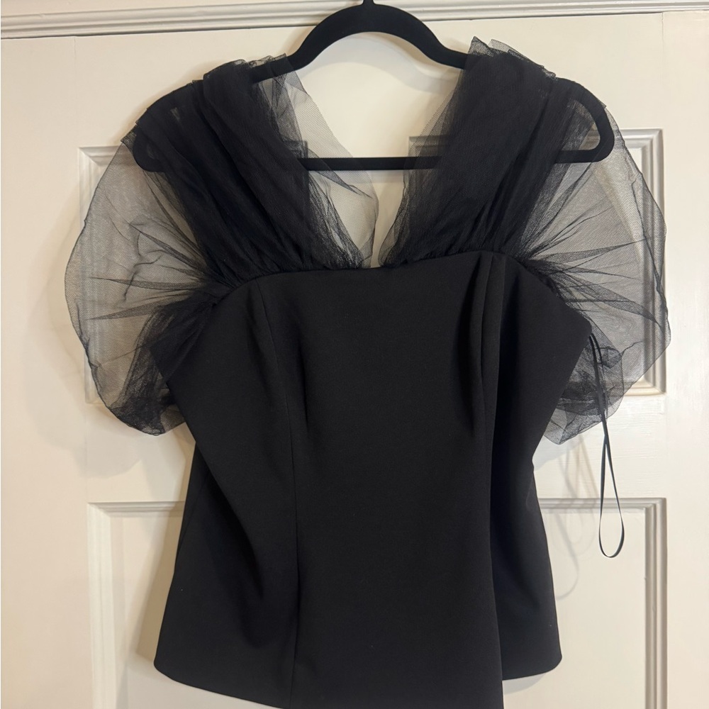 Trina Turk Black Top with Sheer Tulle Accents